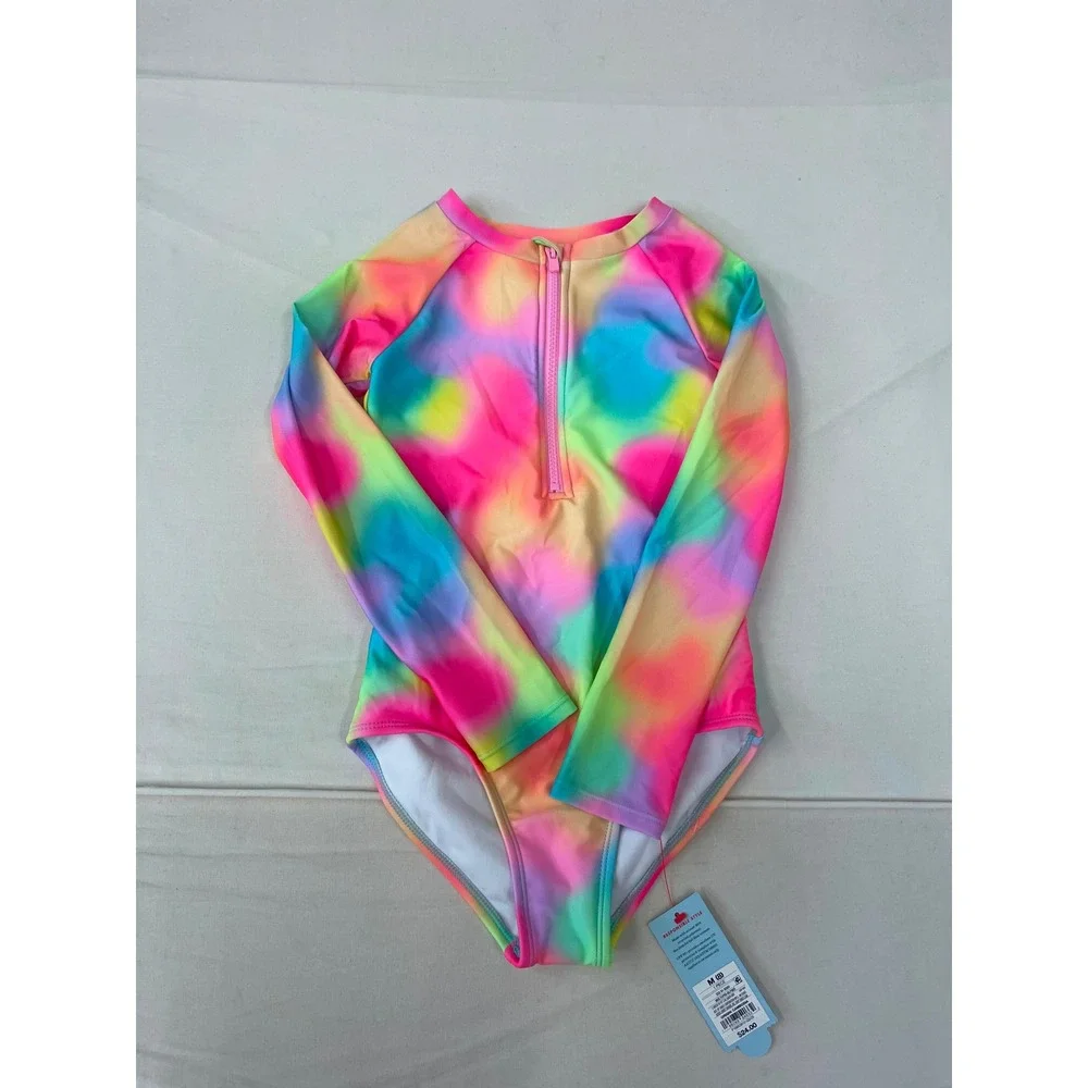 Cat & Jack Girls Multicolor Tie-Dye Long Sleeve One Piece Swimsuit Size M (8)